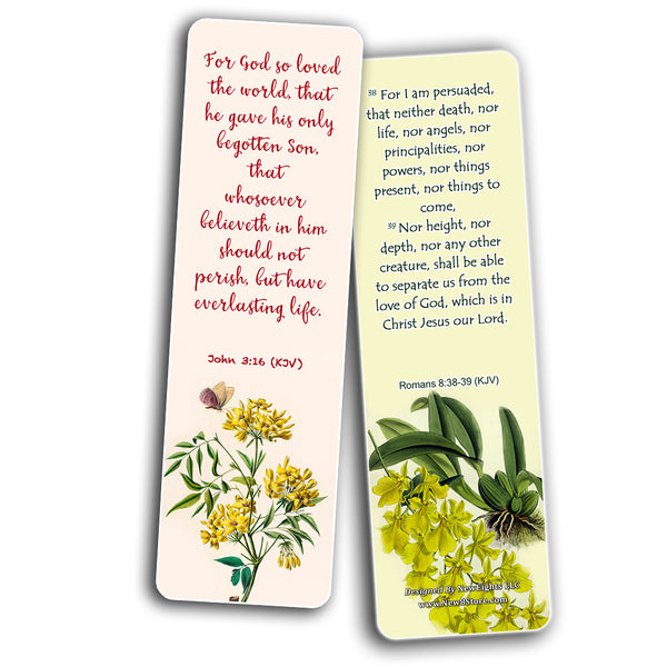 KJV Bookmarks Cards Series 1 (60 Pack) - Beautiful Floral Flowers Scriptures Prayer Cards - Romans 8:28 John 3:16 Jeremiah 29:11 Christian Faith Encouragement - Stocking Stuffers for Bible Book Club