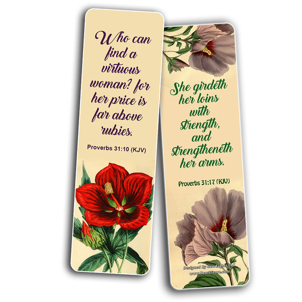 Religious Bookmarks for Virtuous Women Flower KJV Scriptures Series 2 (30 Pack) - Church Supplies for Ministry Bulletin Cell Group Baptism Evangelism Christmas - Church Ministry Supplies For Women's
