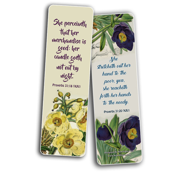 Religious Bookmarks for Virtuous Women Flower KJV Scriptures Series 2 (30 Pack) - Church Supplies for Ministry Bulletin Cell Group Baptism Evangelism Christmas - Church Ministry Supplies For Women's