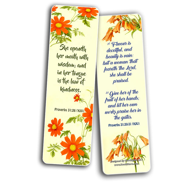 Religious Bookmarks for Virtuous Women Flower KJV Scriptures Series 2 (30 Pack) - Church Supplies for Ministry Bulletin Cell Group Baptism Evangelism Christmas - Church Ministry Supplies For Women's