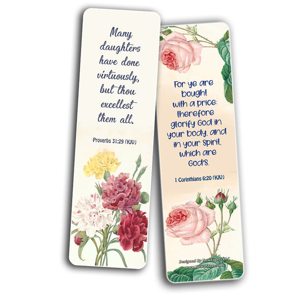 Religious Bookmarks for Virtuous Women Flower KJV Scriptures Series 2 (30 Pack) - Church Supplies for Ministry Bulletin Cell Group Baptism Evangelism Christmas - Church Ministry Supplies For Women's