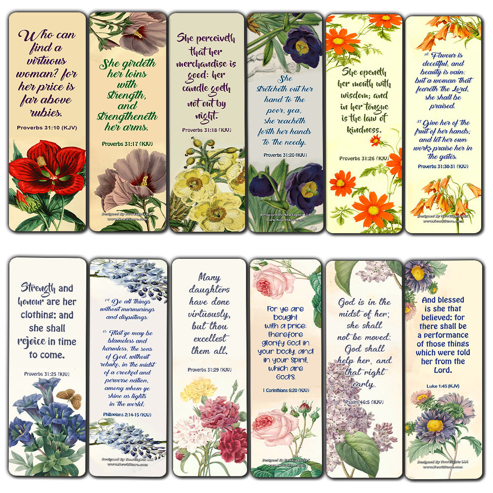 Flower Bookmarks Cards KJV Scriptures Series 2 (60 Pack) - Great Pagekeeper for Bible Journaling Women Ministry Inspirational Scriptures Quotes - Stocking Stuffers Church Supplies VBS