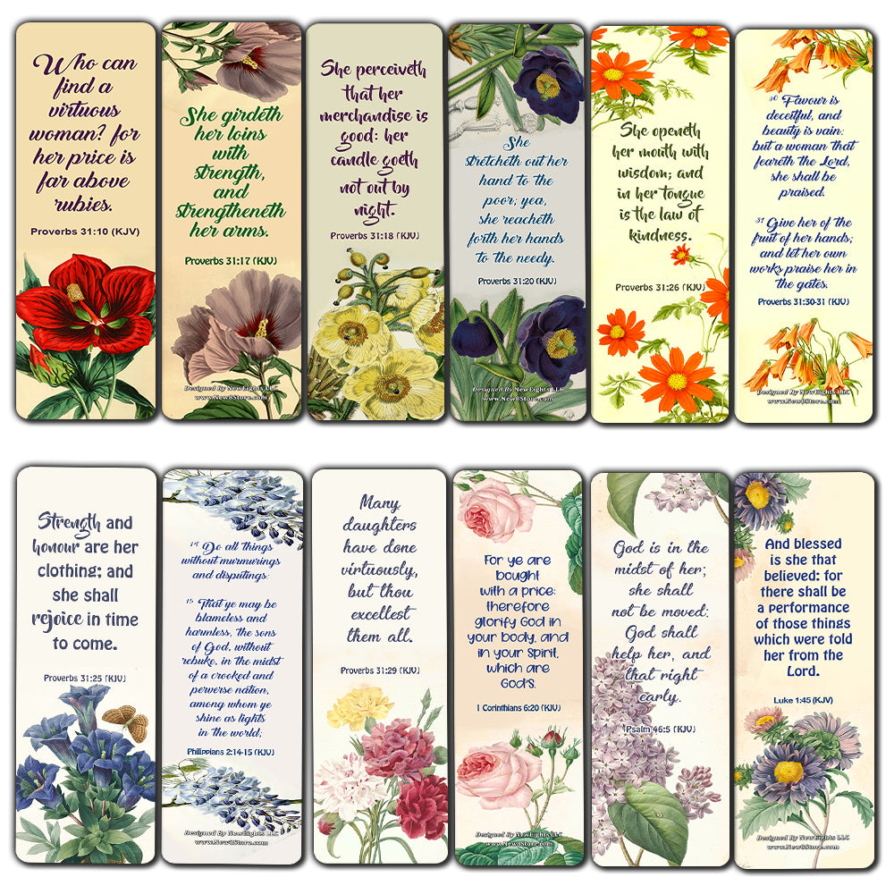 Religious Bookmarks for Virtuous Women Flower KJV Scriptures Series 2 (30 Pack) - Church Supplies for Ministry Bulletin Cell Group Baptism Evangelism Christmas - Church Ministry Supplies For Women's
