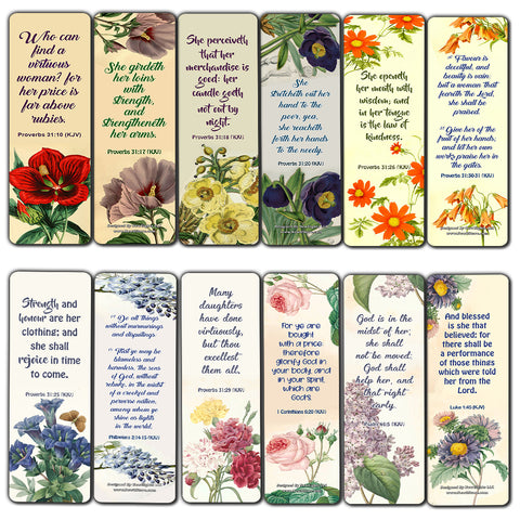 Religious Bookmarks for Virtuous Women Flower KJV Scriptures Series 2 (30 Pack) - Church Supplies for Ministry Bulletin Cell Group Baptism Evangelism Christmas - Church Ministry Supplies For Women's