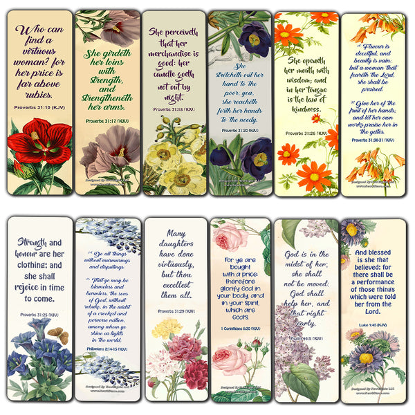 Flower Bookmarks Cards KJV Scriptures Series 2 (60 Pack) - Great Pagekeeper for Bible Journaling Women Ministry Inspirational Scriptures Quotes - Stocking Stuffers Church Supplies VBS