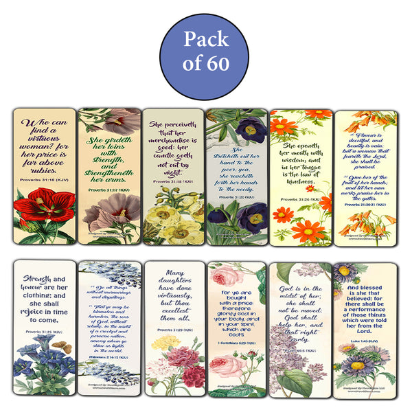 Flower Bookmarks Cards KJV Scriptures Series 2 (60 Pack) - Great Pagekeeper for Bible Journaling Women Ministry Inspirational Scriptures Quotes - Stocking Stuffers Church Supplies VBS