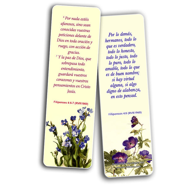 Spanish Flower Bookmarks Scriptures Series 1 (60 Pack) - RVR1960 Floral Bible Verses Cards - Church Supplies Bulletin Insert Women Ministry - Jeremiah 29:11 John 3:16 Favourite Holy Scriptures Gifts