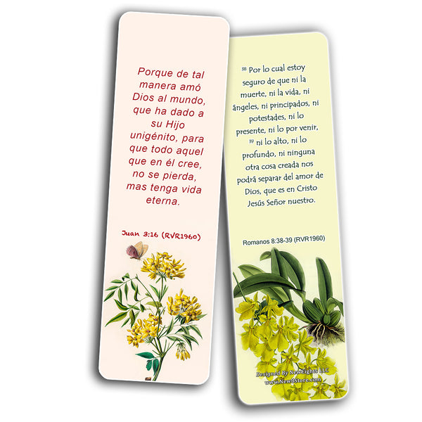 Spanish Flower Bookmarks Scriptures Series 1 (60 Pack) - RVR1960 Floral Bible Verses Cards - Church Supplies Bulletin Insert Women Ministry - Jeremiah 29:11 John 3:16 Favourite Holy Scriptures Gifts