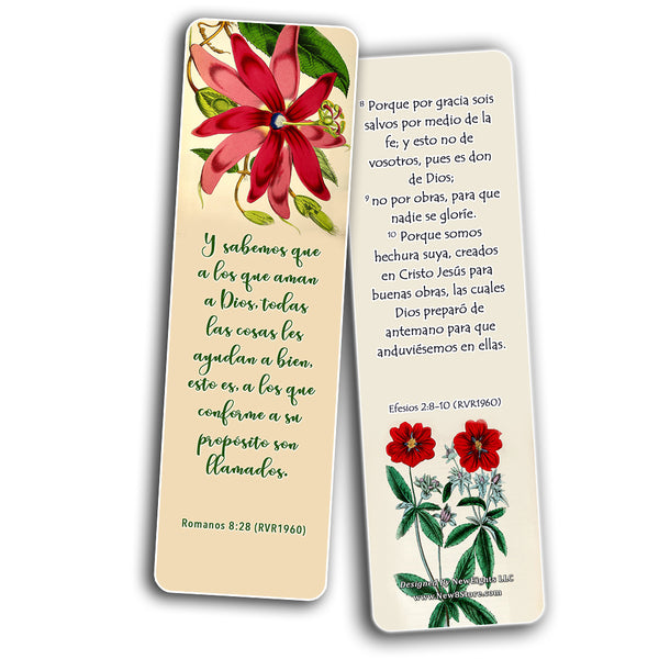 Spanish Flower Bookmarks Scriptures Series 1 (60 Pack) - RVR1960 Floral Bible Verses Cards - Church Supplies Bulletin Insert Women Ministry - Jeremiah 29:11 John 3:16 Favourite Holy Scriptures Gifts