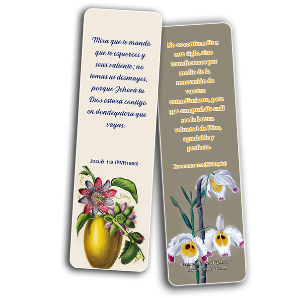 Spanish Flower Bookmarks Scriptures Series 1 (60 Pack) - RVR1960 Floral Bible Verses Cards - Church Supplies Bulletin Insert Women Ministry - Jeremiah 29:11 John 3:16 Favourite Holy Scriptures Gifts
