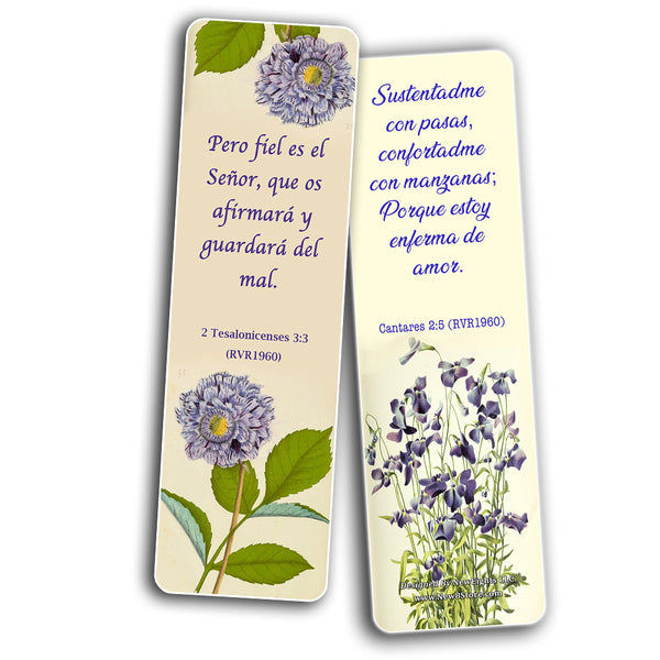 Spanish Flower Bookmarks Scriptures Series 3 (60 Pack) - RVR1960 Perfect Gift away for Sunday School Cell Group Church Women Ministry Stocking Stuffers