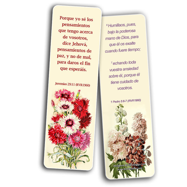 Spanish Flower Bookmarks Scriptures Series 3 (60 Pack) - RVR1960 Perfect Gift away for Sunday School Cell Group Church Women Ministry Stocking Stuffers