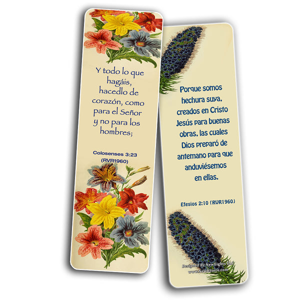 Spanish Flower Bookmarks Scriptures Series 3 (60 Pack) - RVR1960 Perfect Gift away for Sunday School Cell Group Church Women Ministry Stocking Stuffers