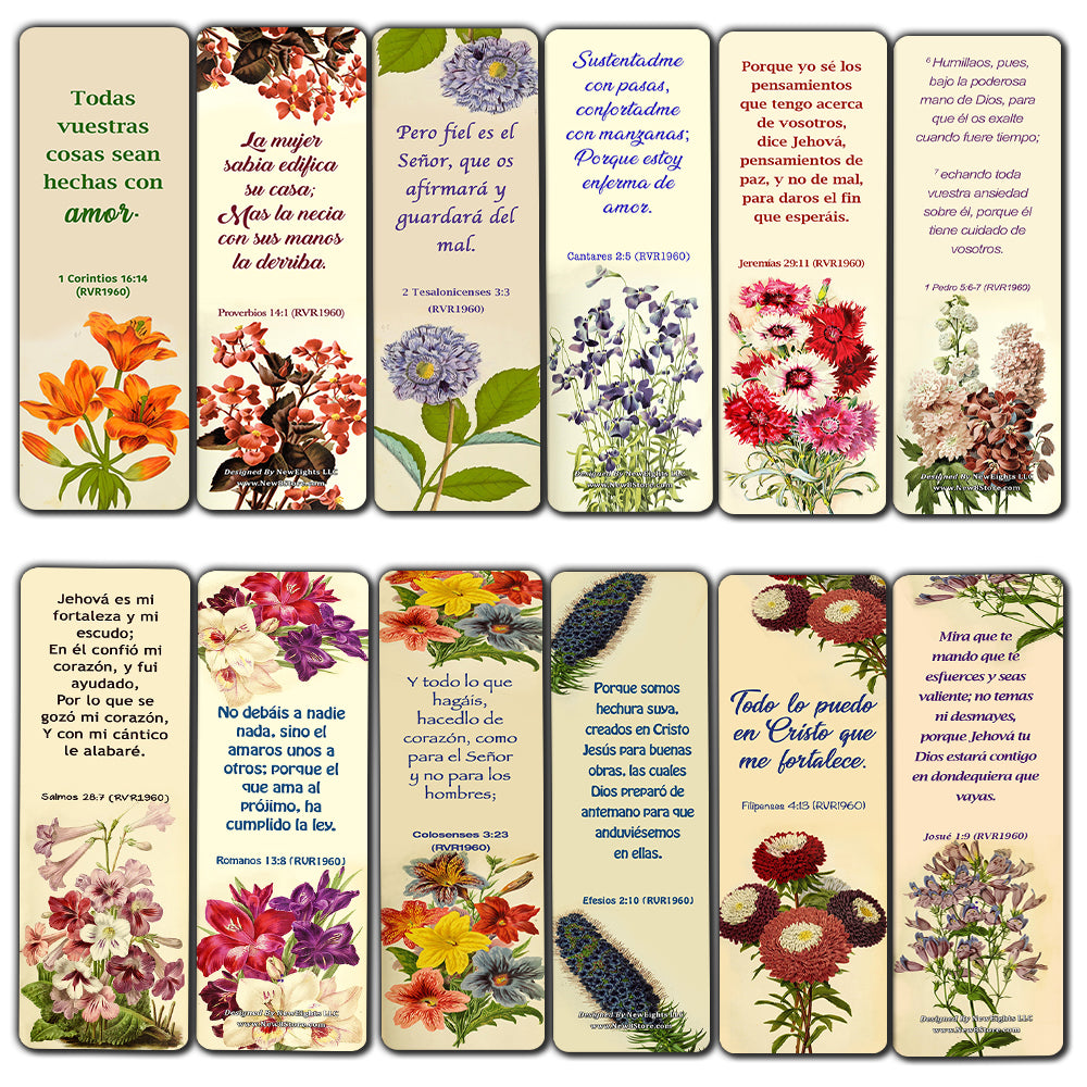 Spanish Flower Bookmarks Scriptures Series 3 (60 Pack) - RVR1960 Perfect Gift away for Sunday School Cell Group Church Women Ministry Stocking Stuffers