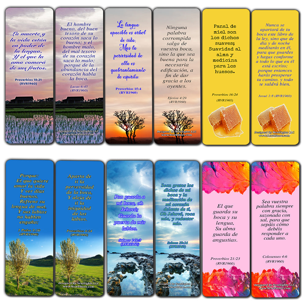 Spanish Speak Life Scripture Bookmarks about Tongue (RVR1960) (60-Pack) - Perfect Gift Away for Sunday School and Ministries