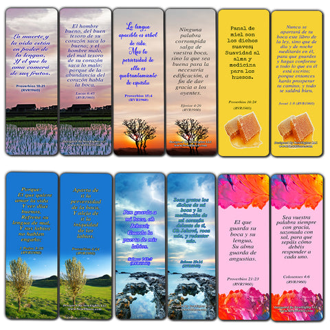 Spanish Speak Life Scripture Bookmarks about Tongue (RVR1960) (60-Pack) - Perfect Gift Away for Sunday School and Ministries