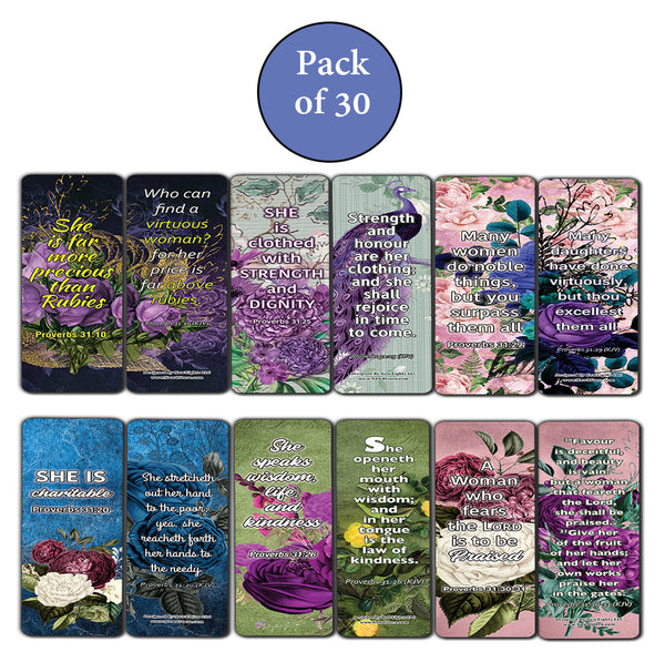 Virtuous Women Proverbs 31 KJV Scriptures Bookmarks for Women (30-Pack) - Bible Verses on How to Become A Godly Woman