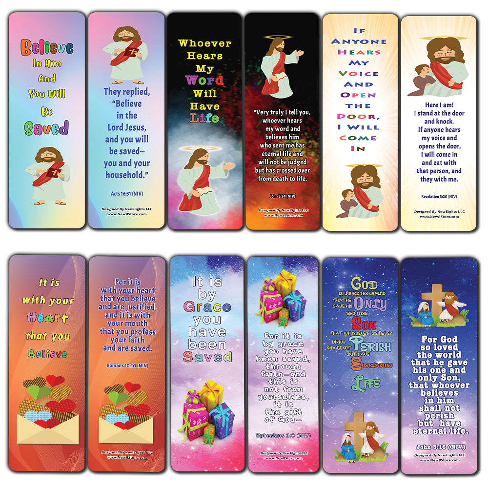 Salvation Gospel Bible Verses Bookmarks for Kids (60-Pack) - Perfect Giveaways for Sunday School, VBS and Children's Ministry