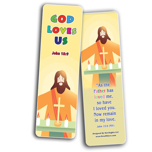 God Loves Us Christian Bookmarks for Kids (60-Pack) - Perfect Giveaways for Sunday School, VBS and Children's Ministry