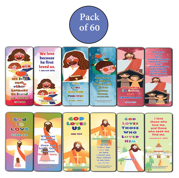 God Loves Us Christian Bookmarks for Kids (60-Pack) - Perfect Giveaways for Sunday School, VBS and Children's Ministry