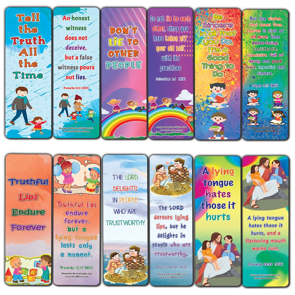 NEBM2230 - Be Honest All The Time Memory Verses Bookmarks for Kids (60-Pack) - Perfect Giveaways for Sunday School, VBS and Children's Ministry