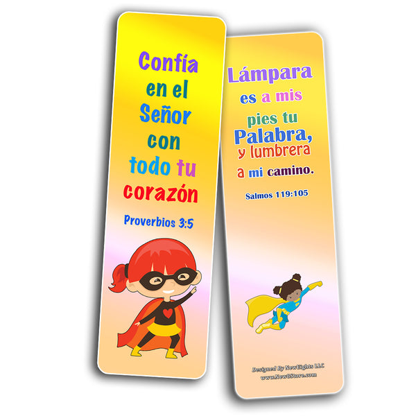 Spanish Religious Bookmarks for Kids - Super Hero (60 Pack) - Perfect Gift away for Sunday School and Ministries