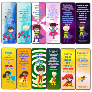 Spanish Religious Bookmarks for Kids - Super Hero (60 Pack) - Perfect Gift away for Sunday School and Ministries