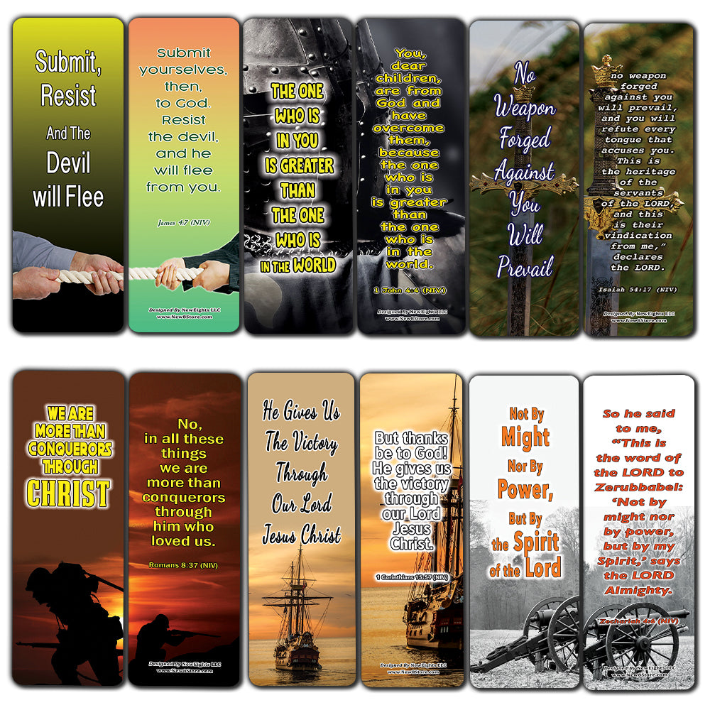 Spiritual Warfare Scriptures: Help for Facing Life's Battles Bible Bookmarks (60-Pack) - Perfect Giftaway for Sunday School and Ministries - Reverence Bible Texts VBS Sunday School Easter Baptism Gift