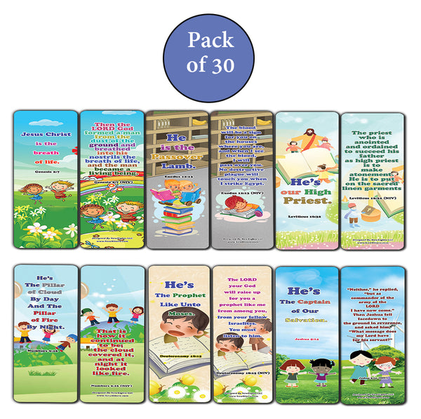 NewEights Jesus Throughout the Bible Bookmarks Series 1 (30-Pack) - Stocking Stuffers Adoration Devotional Bible Study - Church Ministry Supplies Classroom Teacher Incentive Gifts Giveaways