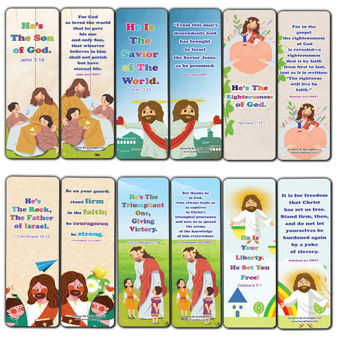 NewEights Jesus Throughout the Bible Bookmarks Series 7 (60-Pack) - Church Memory Verse Sunday School Rewards - Christian Stocking Stuffers Birthday Assorted Bulk Pack