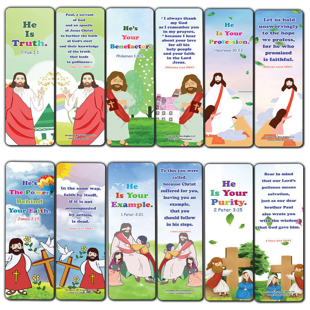 NewEights Jesus Throughout the Bible Bookmarks Series 9 (60-Pack) - VBS Sunday School Easter Baptism Thanksgiving Christmas Rewards Encouragement Gift