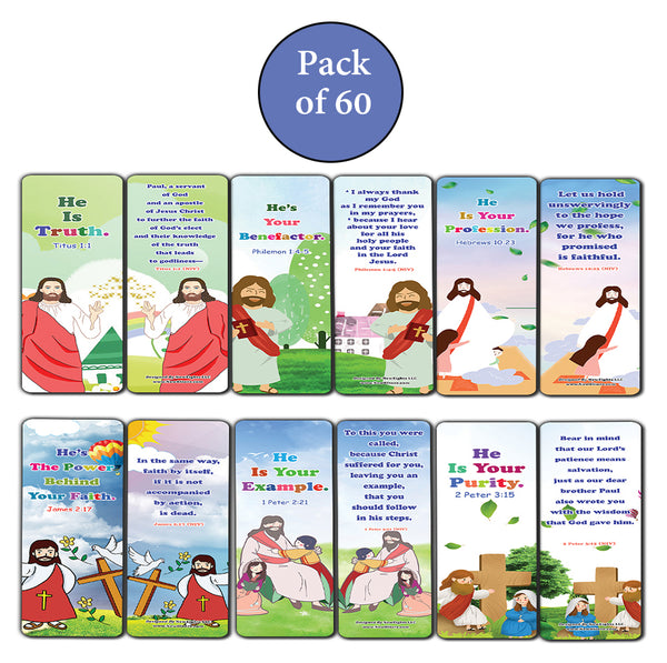 NewEights Jesus Throughout the Bible Bookmarks Series 9 (60-Pack) - VBS Sunday School Easter Baptism Thanksgiving Christmas Rewards Encouragement Gift