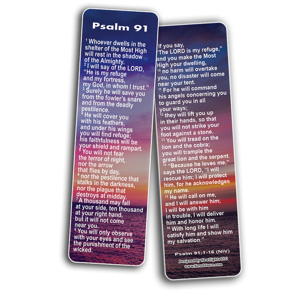 NewEights Psalm 91 Bookmarks NIV (60-Pack) - Sunday School Easter Baptism Thanksgiving Christmas Rewards Encouragement Gift Motivational Cards Scriptures