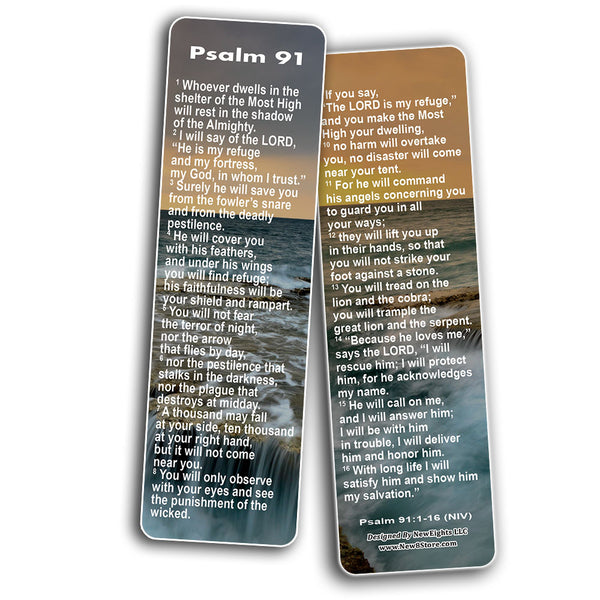 NewEights Psalm 91 Bookmarks NIV (60-Pack) - Sunday School Easter Baptism Thanksgiving Christmas Rewards Encouragement Gift Motivational Cards Scriptures