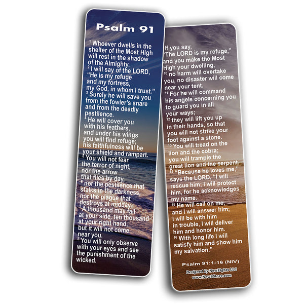 NewEights Psalm 91 Bookmarks NIV (60-Pack) - Sunday School Easter Baptism Thanksgiving Christmas Rewards Encouragement Gift Motivational Cards Scriptures