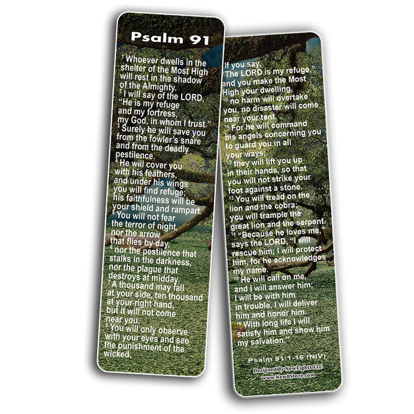 NewEights Psalm 91 Bookmarks NIV (60-Pack) - Sunday School Easter Baptism Thanksgiving Christmas Rewards Encouragement Gift Motivational Cards Scriptures