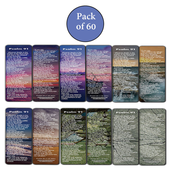 NewEights Psalm 91 Bookmarks NIV (60-Pack) - Sunday School Easter Baptism Thanksgiving Christmas Rewards Encouragement Gift Motivational Cards Scriptures