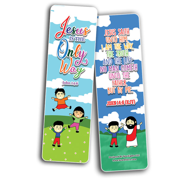 Jesus is the Way KJV Bookmarks Cards for Kids (60-Pack) - Church Memory Verse Sunday School Rewards - Christian Stocking Stuffers Birthday Party Favors Assorted Bulk Pack