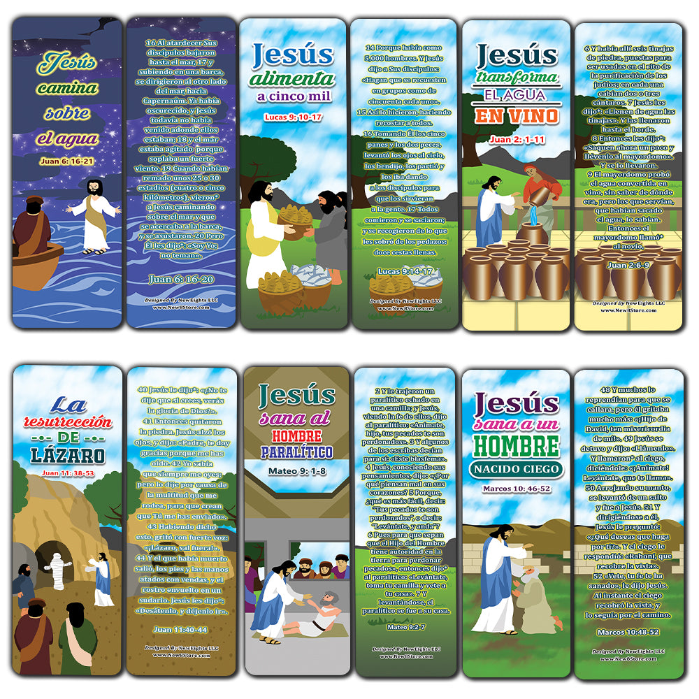 Spanish Miracles of Jesus Bible Bookmarks Cards