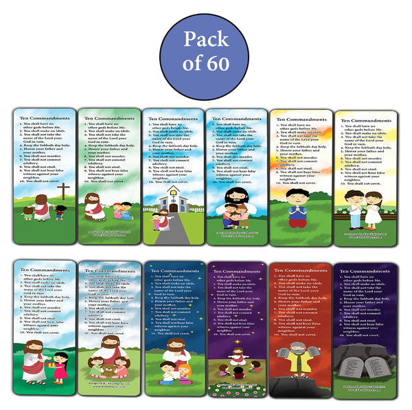 Ten Commandments Bookmarks Cards (60-Pack) - Church Memory Verse Sunday School Rewards - Christian Stocking Stuffers Birthday Party Favors Assorted Bulk Pack