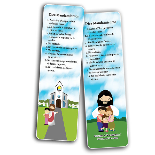 Spanish Ten Commandments Bookmarks Cards (30-Pack) - Stocking Stuffers for Boys Girls - Children Ministry Bible Study Church Supplies Teacher Classroom Incentives Gift