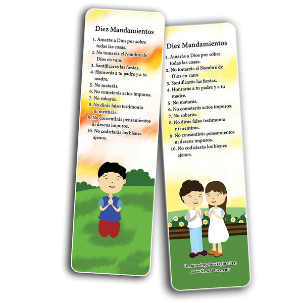 Spanish Ten Commandments Bookmarks Cards (30-Pack) - Stocking Stuffers for Boys Girls - Children Ministry Bible Study Church Supplies Teacher Classroom Incentives Gift