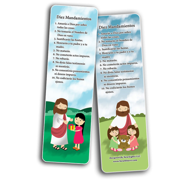 Spanish Ten Commandments Bookmarks Cards (60-Pack) - Church Memory Verse Sunday School Rewards - Christian Stocking Stuffers Birthday Party Favors Assorted Bulk Pack