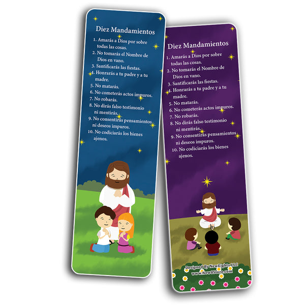 Spanish Ten Commandments Bookmarks Cards (60-Pack) - Church Memory Verse Sunday School Rewards - Christian Stocking Stuffers Birthday Party Favors Assorted Bulk Pack