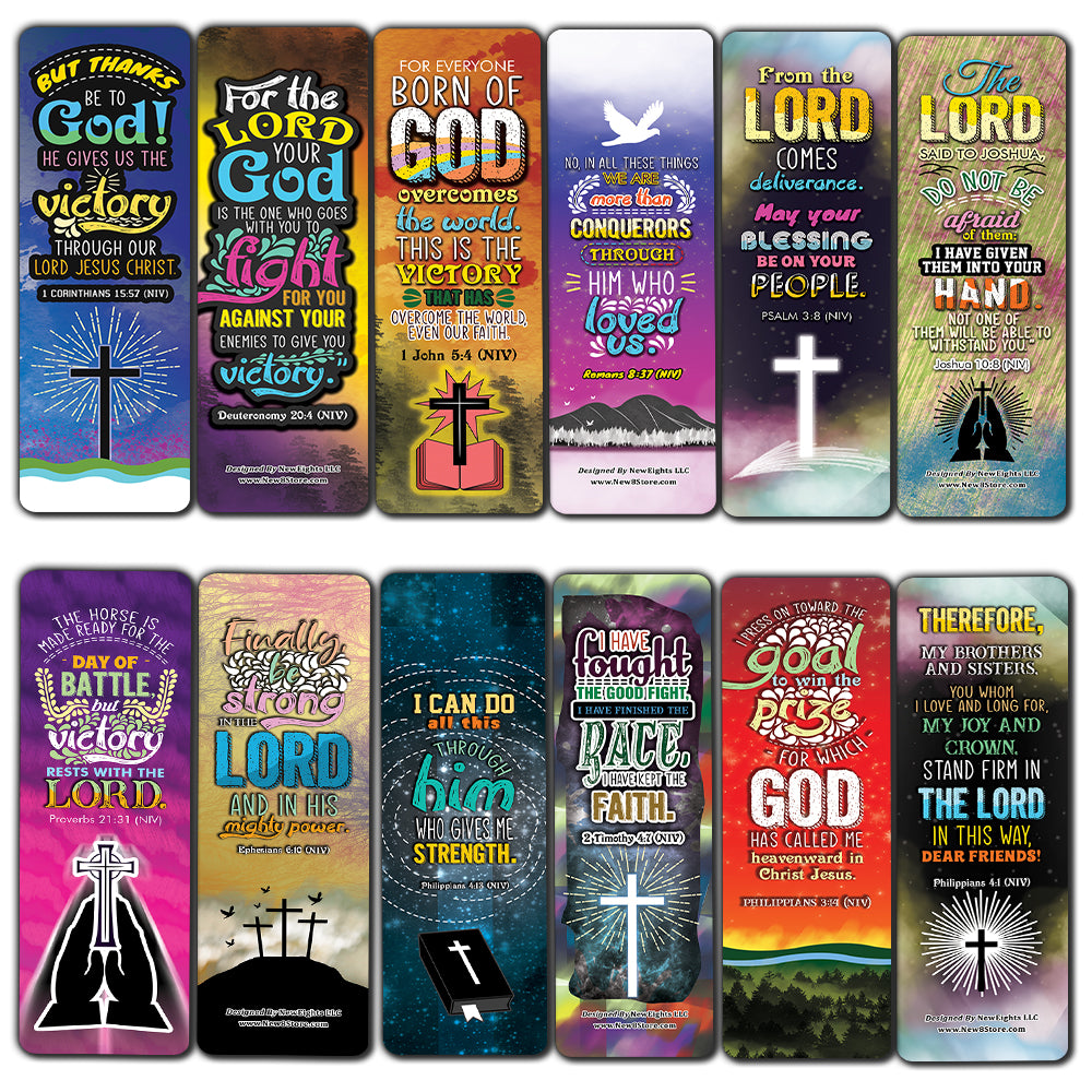 Victory in Christ Bookmarks (60-Pack) - Church Memory Verse Sunday School Rewards - Christian Stocking Stuffers Birthday Party Favors Assorted Bulk Pack