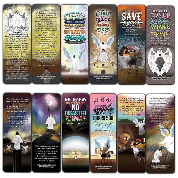 Psalm 91 Bookmarks Cards (60-Pack) - Church Memory Verse Sunday School Rewards - Christian Stocking Stuffers Birthday Party Favors Assorted Bulk Pack