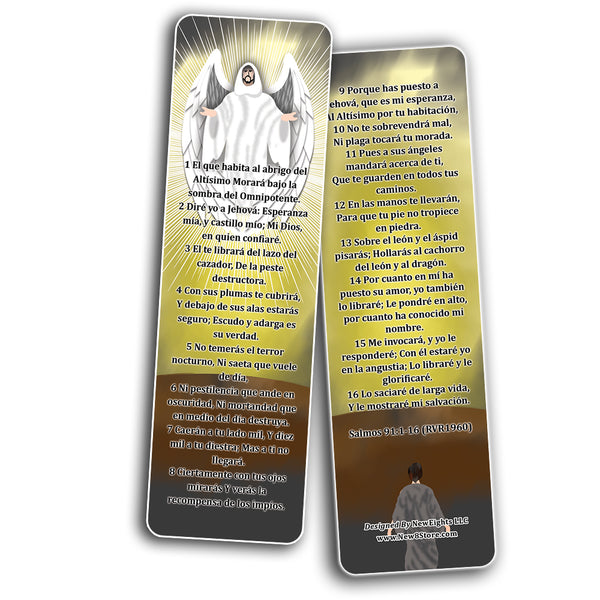 Spanish Salmos 91 Bookmarks Cards (12-Pack) - Spanish VBS Sunday School Easter Baptism Thanksgiving Christmas Rewards Encouragement Gift God's Protection & Assurance Reading Bookmarker & Reminder