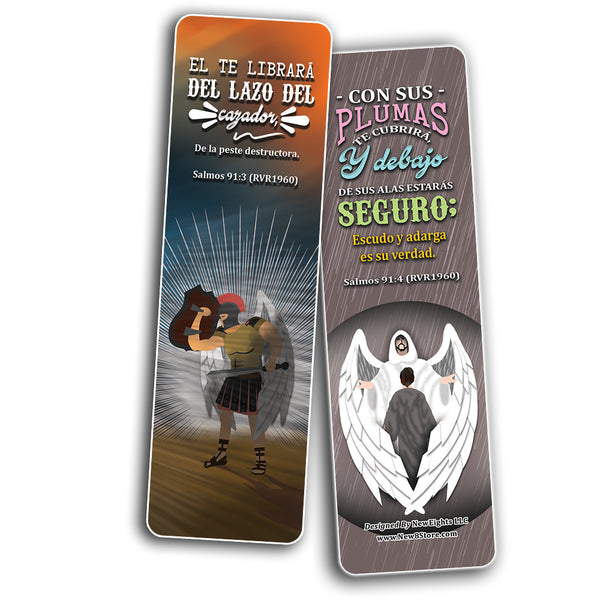 Spanish Salmos 91 Bookmarks Cards (12-Pack) - Spanish VBS Sunday School Easter Baptism Thanksgiving Christmas Rewards Encouragement Gift God's Protection & Assurance Reading Bookmarker & Reminder