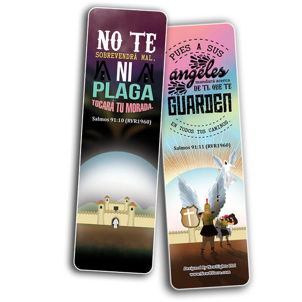 Spanish Salmos 91 Bookmarks Cards (12-Pack) - Spanish VBS Sunday School Easter Baptism Thanksgiving Christmas Rewards Encouragement Gift God's Protection & Assurance Reading Bookmarker & Reminder