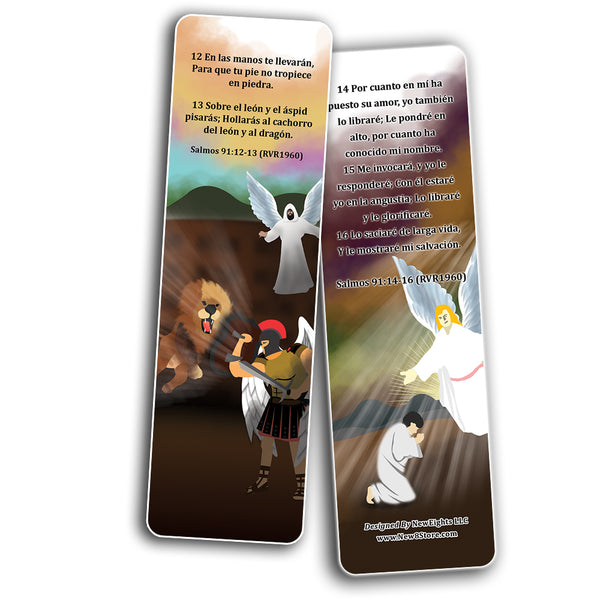 Spanish Salmos 91 Bookmarks Cards (12-Pack) - Spanish VBS Sunday School Easter Baptism Thanksgiving Christmas Rewards Encouragement Gift God's Protection & Assurance Reading Bookmarker & Reminder